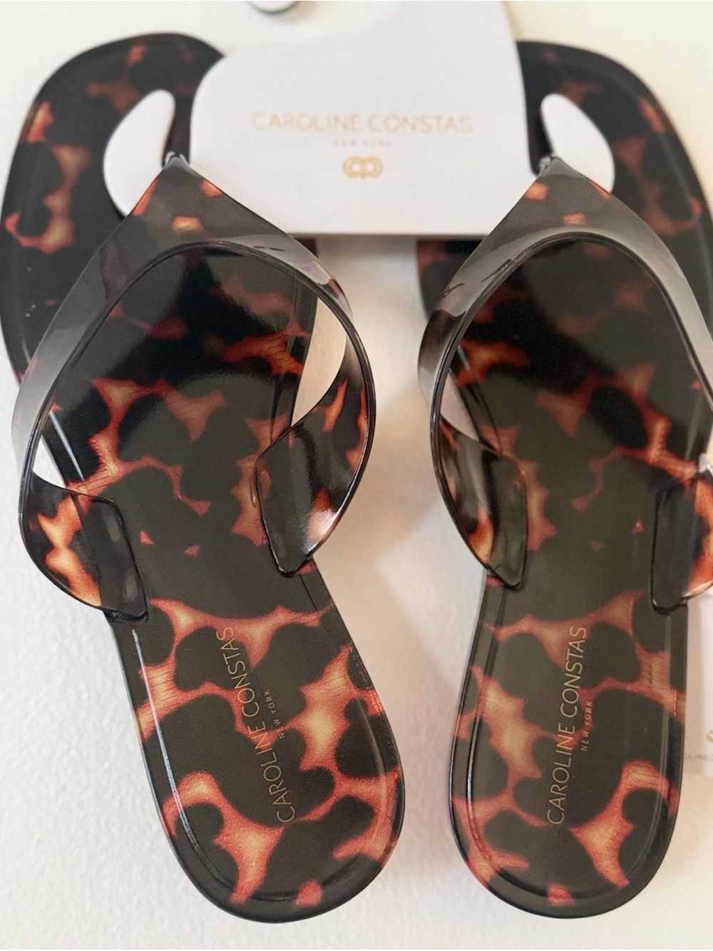 Caroline Constas New York Tortoise Jelly Thong Sandals Black/Brown S 10 Womens